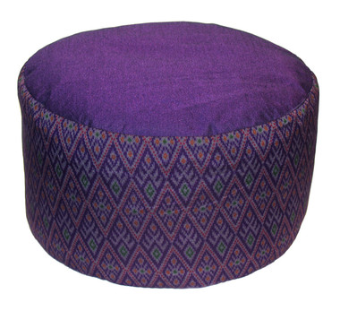 Boon Decor Meditation Cushion High Rise Zafu Buckwheat and Kapok Fill - Ikat Print Purple 9 h