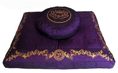 Boon Decor Meditation Pillow Set Zafu and Zabuton Lotus on Om and Lotus Wreath Purple