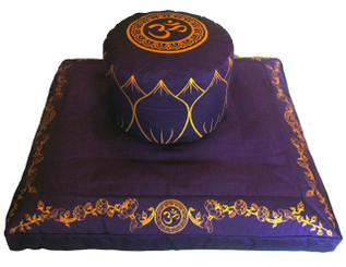 Boon Decor Meditation Cushion Zafu & Zabuton Set "Om in the Heart of Lotus" Purple 