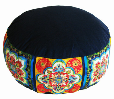 Boon Decor Meditation Cushion Buckwheat Kapok fill Zafu -One-of-a-Kind Bliss Blue 14 dia 7 loft