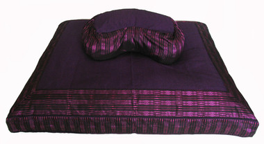 Boon Decor Meditation Cushion Set - Crescent Zafu Pillow and Zabuton - Global Weave Purple