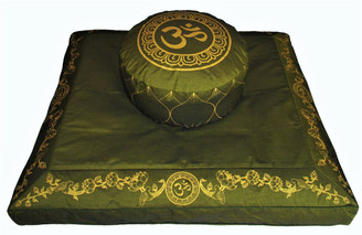 Boon Decor Meditation Cushion Set Combination  Zafu and Zabuton "Om in Lotus" Olive Green 