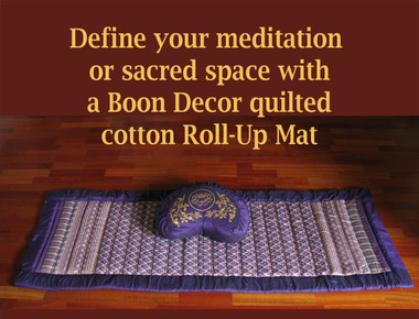 Boon Decor Meditation Roll Up Floor Mat w/Carry Handle - Quilted Cotton Prints Shown with Zafu