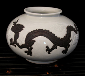 Boon Decor Dragon Vase - White Celadon Crackle Glaze 6.5 high