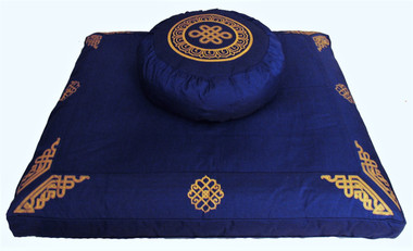 Boon Decor Meditation Cushion Zafu & Zabuton Set - Eternal Knot Blue Dharma Key 