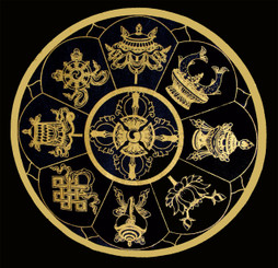 Boon Decor Meditation Cushion Buckwheat Hull Zafu - Eight Auspicious Symbols The Meaning of the Eight Auspicious Symbols
