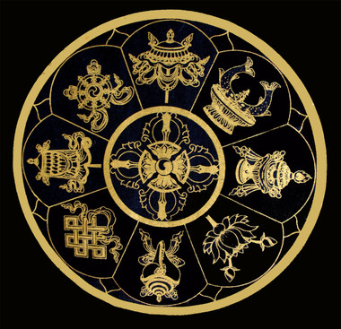 Boon Decor Meditation Cushion Buckwheat Hull Zafu - Eight Auspicious Symbols The Meaning of the Eight Auspicious Symbols
