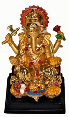 Boon Decor Ganesh with Sweet Offerings Painted Resin 4.25 high