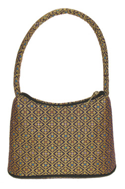 Boon Decor Handbags- Brocade Thai Silk Handbag - Black-Jewel Brocade