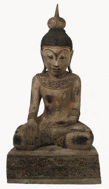 Boon Decor One of a Kind Carved Buddha - Bhumisarsha Mudra Gesture - Burmese Style