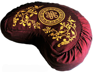  Boon Decor Meditation Cushion Crescent Zafu "Eternal Knot" Burgundy 15" dia. 6" h 