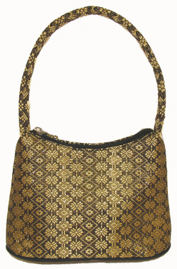 Boon Decor Handbags- Brocade Thai Silk Handbag - Black w/Gold Brocade
