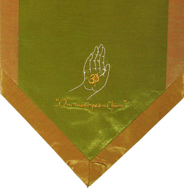 Boon Decor Altar Cloth Or Wall Hanging - Embroidered - Om Blessing Buddhas Hand - Green/Gold
