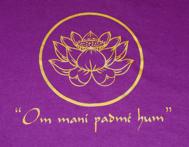 Boon Decor T-Shirts w/Sacred Symbol Designs - Silk-Screened on 100percent Cotton Tee Shirt - Purple Om mani padmi hum - Lotus