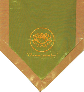Boon Decor Altar Cloth Or Wall Hanging - Embroidered - Om Lotus Green - Om Mani Padme Hum