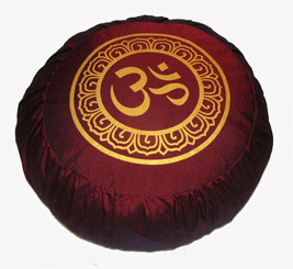 Boon Decor Meditation Cushion Buckwheat Zafu Pillow Om in Lotus Burgundy 16 dia 6 loft