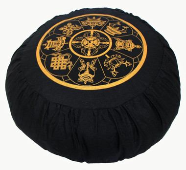 Boon Decor Meditation Cushion Zafu Pillow - 8 Auspicious Symbols Black