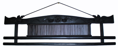Boon Decor Fabric/Runner Hanger - 31.5 Carved Teak Wood and Antique Loom Shuttle