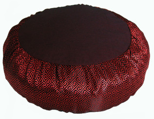 Boon Decor Meditation Cushion Zafu - Key Design Silk Brocade - Red and Black