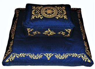 Boon Decor Rectangular Zafu and Zabuton Meditation Cushion Set Eternal Knot Blue