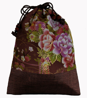 Boon Decor Japanese Silk Print Accessory Bags Silk Bag - Mauve/Taupe Floral Print