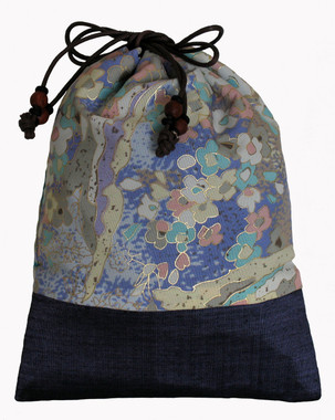Boon Decor Mala Bag - Japanese Silk Print - Turquoise/Blue Sakura