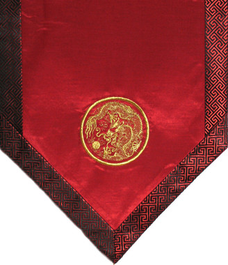 Boon Decor Altar Cloth Or Wall Hanging - Embroidered w/ Brocade Silk Trims Red Dragon in Circle