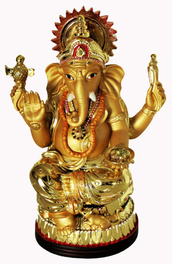 Boon Decor Ganesh - Painted Golden Resin 7 high