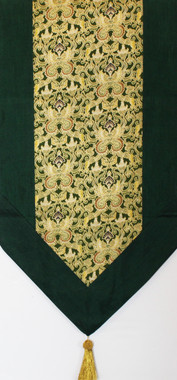 Boon Decor Table Runner Japanese Kimono Silk Print Abstract Scroll Green Gold 74x14