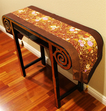 Boon Decor Table Runner Japanese Silk - Chrysanthemum Brown w/ Gold Accents 74x14