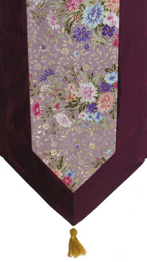Boon Decor Table Runner Japanese Kimono Silk Print - Purple/Lavender w/ Gold Accents 74x14