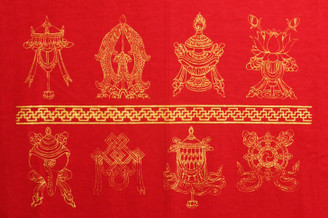 Boon Decor T-Shirt- The Eight Auspicious Symbols - 100percent Organic Cotton - Red