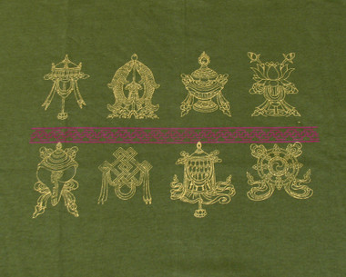 Boon Decor Womens Tee Shirts - Eight Auspicious Symbols - Olive