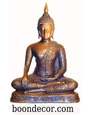 Boon Decor Buddha Statue - Earth Witness Mudra - Sukothai Style - Solid Bronze 13.5