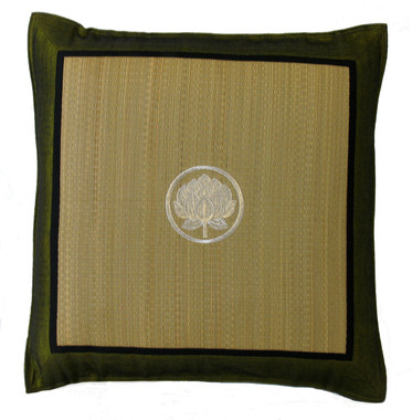 Boon Decor Tatami Throw Pillow - Embroidered with Silk Trims Green Lotus