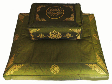 Boon Decor Meditation Cushion Set Rectangular Zafu Lotus Enlightenment Olive Green