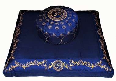 Boon Decor Meditation Cushion Zafu and Zabuton Set - Om Universe/Lotus Wreath - Blue