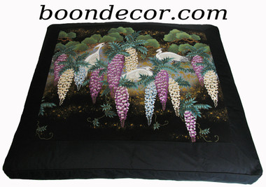 Boon Decor Zabuton Meditation Floor Cushion - Limited Edition Egrets in Wisteria Garden