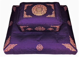 Boon Decor Meditation Cushion Set Rectangular Zafu Pillow Longevity - Purple 