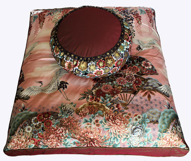 Boon Decor Meditation Cushion Set Zafu Zabuton One of a Kind Oriental Imperial Dawn Cranes