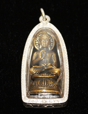 Boon Decor Buddha Pendant - Teaching Buddha with Dharma Wheel Halo Hand Crafted Silver Casing