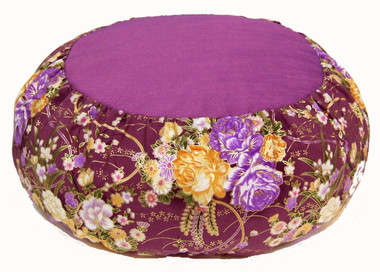 Boon Decor Meditation Cushion Japanese Silk Zafu - Limited Edition - Floral Mauve 16 dia 6 loft