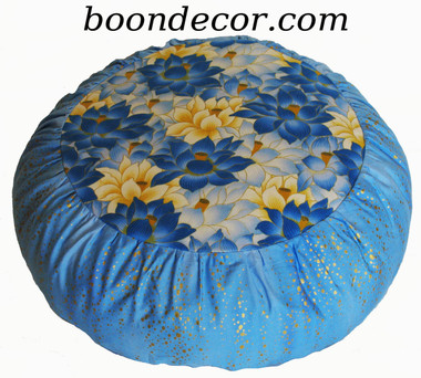 Boon Decor Meditation Cushion Zafu - Limited Edition - Blue Lotus Sanctuary - Gold Droplets