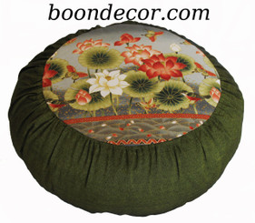 Boon Decor Meditation Cushion Zafu - Limited Edition - Lotus Butterfly Sanctuary - Olive Green