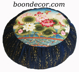Boon Decor Meditation Cushion Zafu - Limited Edition - Lotus Sanctuary - Blue w/Gold Droplets