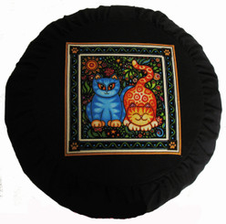 Boon Decor Meditation Cushion Zafu - Celestial Garden Cats Collection - Blue and Rusty