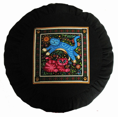 Boon Decor Meditation Cushion Zafu Pillow - Celestial Garden Cats Collection - Blue and Pink