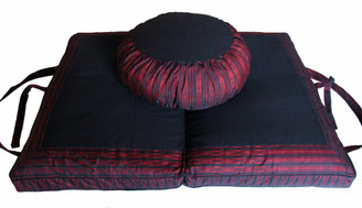 Boon Decor Meditation Cushion Set Zafu and Folding Zabuton - Global Weave Burgundy Black
