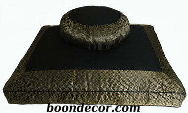 Boon Decor Meditation Cushion Set Zafu and Zabuton - Silk Key Brocade Black Gold