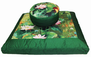Boon Decor Zafu and Zabuton Meditation Cushion Set - Limited Edition - Lotus Garden - Green
